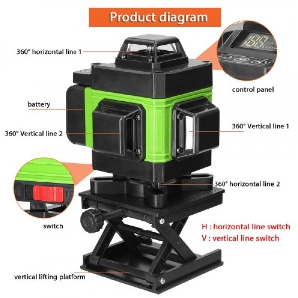 Multifunctional 4D 16 Lines Laser Level 3° Self-leveling Machine USB Rechargeable Lithium Battery Leveling Tool with Vertical Ho