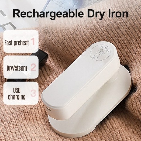 Portable Mini Electric Iron Cordless Rechargeable Dry Iron Wrinkle Remover Touch-Up Ironing for Home Business Trip Travel