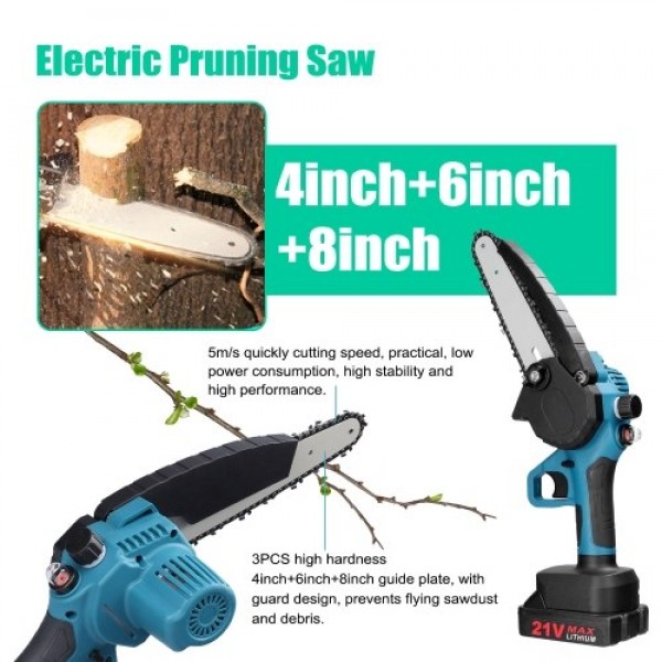 21V 4inch+6inch+8inch Portable Electric Pruning Saws Small Wood Spliting Chainsaw Brush Motor Woodworking Tool for Garden Orchar
