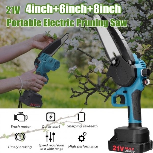 21V 4inch+6inch+8inch Portable Electric Pruning Saws Small Wood Spliting Chainsaw Brush Motor Woodworking Tool for Garden Orchar