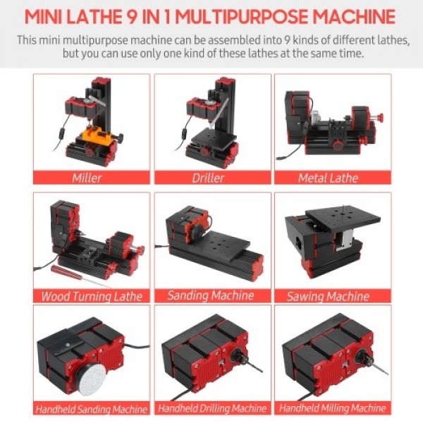 Mini Lathe 9 in 1 DIY Multi-functional Motorized Transformer Multipurpose Machine Jigsaw Sander Driller Plastic Metal Lathe Wood