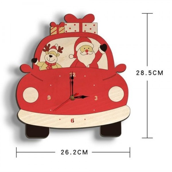 Christmas Day Wooden Clock Wall Clock Santa Claus Deer Home Decoration Cartoon（No battery）