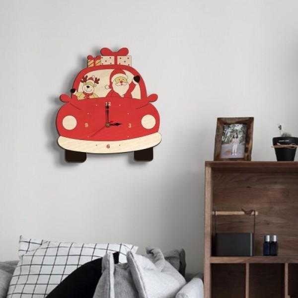 Christmas Day Wooden Clock Wall Clock Santa Claus Deer Home Decoration Cartoon（No battery）