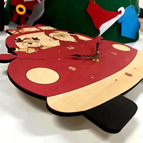 Christmas Day Wooden Clock Wall Clock Santa Claus Deer Home Decoration Cartoon（No battery）