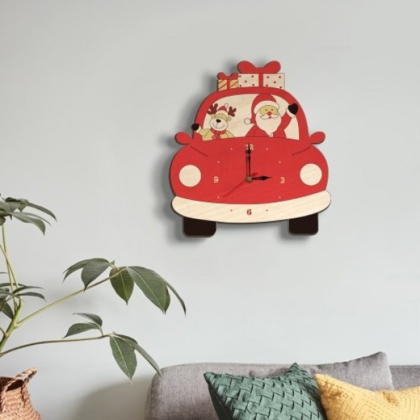 Christmas Day Wooden Clock Wall Clock Santa Claus Deer Home Decoration Cartoon（No battery）