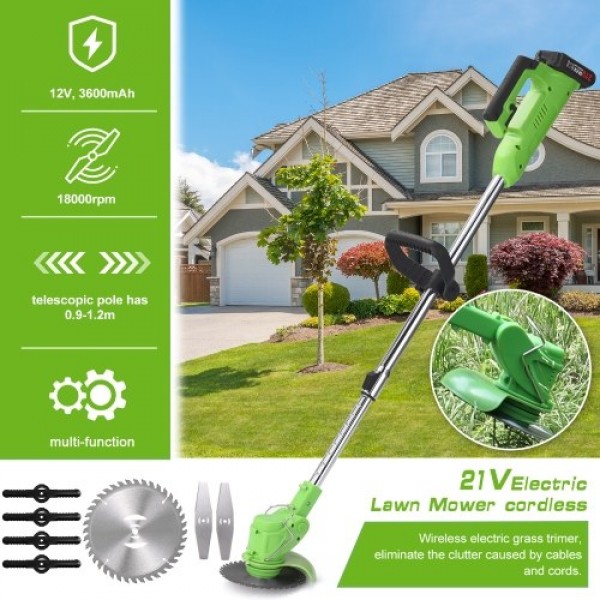 Electric Lawn Mower Rechargeable Li-ion Battery Cordless Grass Trimmer Auto Release Household Portable Garden Home Trimming Mach