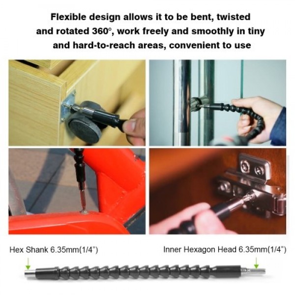 200mm Flexible Drill Bit Extension Flexible Shaft Extension Bits Soft Shaft Hexagon 1/4'' for Power Drills