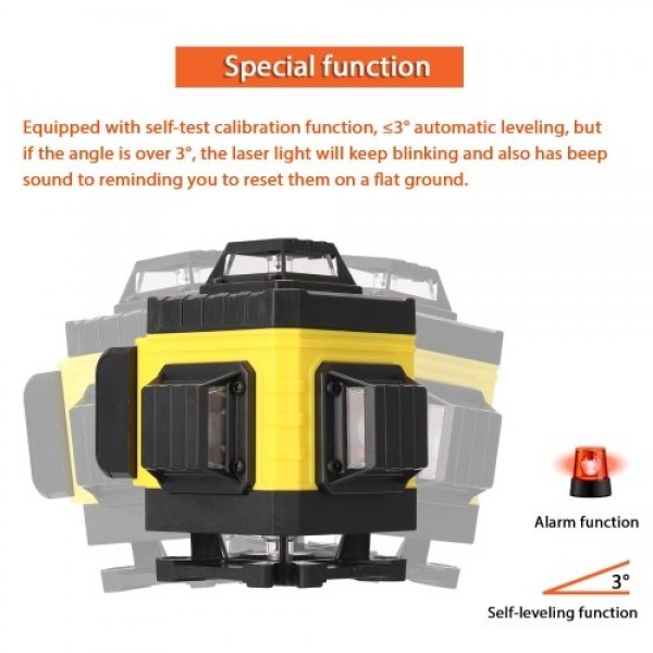 Multifunctional 16 Lines Laser Level Tool Vertical Horizontal Lines with 3° Self-leveling Function