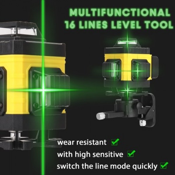 Multifunctional 16 Lines Laser Level Tool Vertical Horizontal Lines with 3° Self-leveling Function