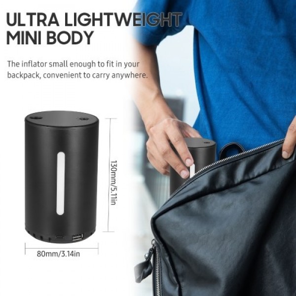 Portable Air Pump USB Rechargeable Cordless Air Compressor Air Inflator 2000mAh LED Light LCD Display for Vehicle Tires Balls Sw
