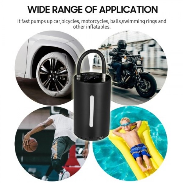 Portable Air Pump USB Rechargeable Cordless Air Compressor Air Inflator 2000mAh LED Light LCD Display for Vehicle Tires Balls Sw