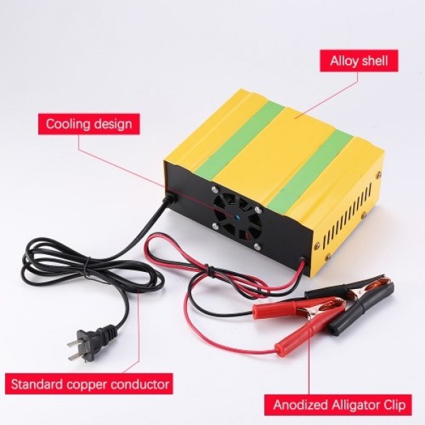12V/24V Battery Charger Intelligent Pulse Repair Type Charger with Digital Display for Car Cell Motorcycle Battery US Plug