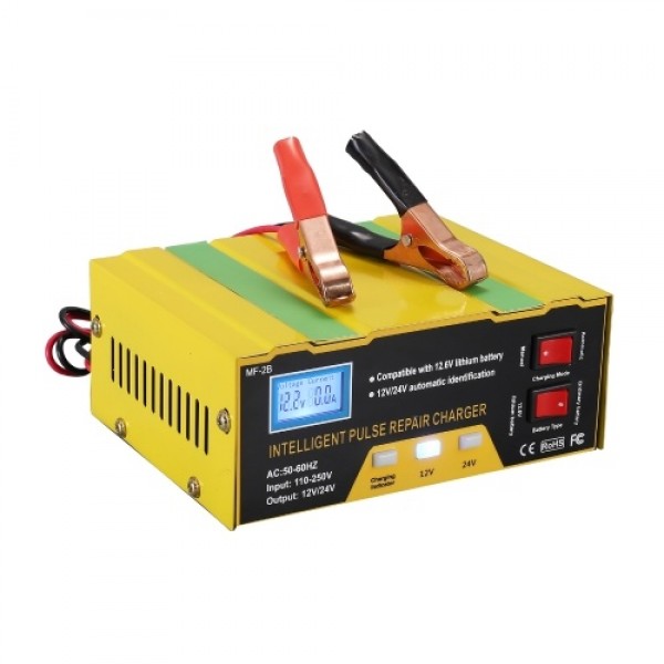 12V/24V Battery Charger Intelligent Pulse Repair Type Charger with Digital Display for Car Cell Motorcycle Battery US Plug