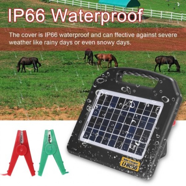 LFR050 0.5 Joule Portable Solar Powered Fence Energizers Recharger Panel Livestock Electric Fence for 20 Miles Outdoor Pigs Hors