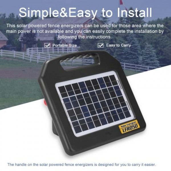 LFR050 0.5 Joule Portable Solar Powered Fence Energizers Recharger Panel Livestock Electric Fence for 20 Miles Outdoor Pigs Hors
