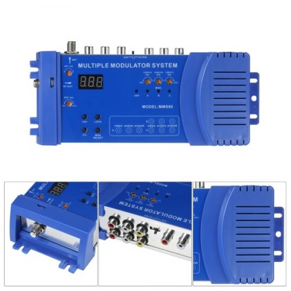 MMS80 Home UHF Modulator Optional PAL/NTSC Multiple Modulation System CATV UHF Signal Amplifier 100~240V EU Plug Compact Alumini