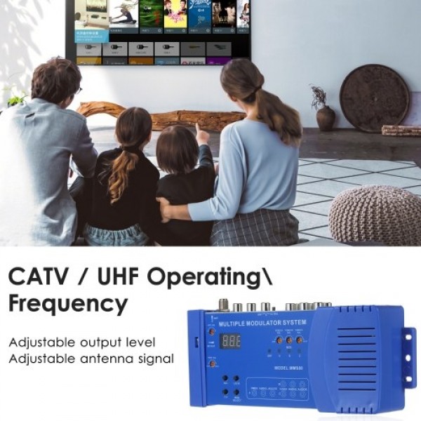 MMS80 Home UHF Modulator Optional PAL/NTSC Multiple Modulation System CATV UHF Signal Amplifier 100~240V EU Plug Compact Alumini