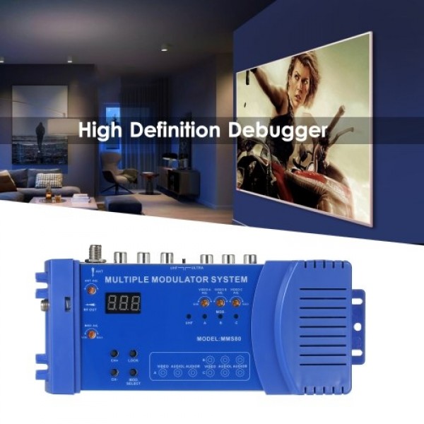 MMS80 Home UHF Modulator Optional PAL/NTSC Multiple Modulation System CATV UHF Signal Amplifier 100~240V EU Plug Compact Alumini