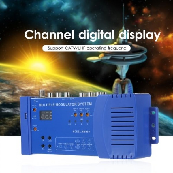 MMS80 Home UHF Modulator Optional PAL/NTSC Multiple Modulation System CATV UHF Signal Amplifier 100~240V EU Plug Compact Alumini