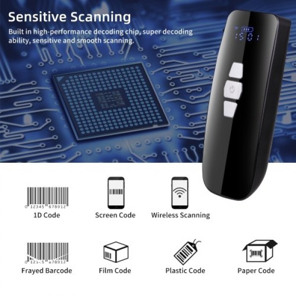 Aibecy Mini 1D Barcode Scanner 3-in-1 BT/2.4G Wireless/USB Wired Bar Code Reader with Screen Compatible with Windows Mac Android