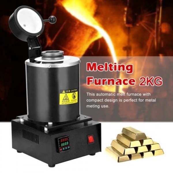Melting Furnace 2kg Portable Graphite Crucible Furnace High Temperature Small Metal Melting Furnace 1750W