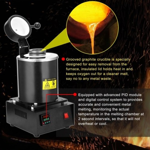 Melting Furnace 2kg Portable Graphite Crucible Furnace High Temperature Small Metal Melting Furnace 1750W