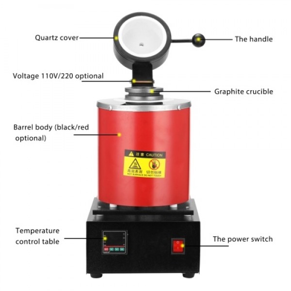 Melting Furnace 2kg Portable Graphite Crucible Furnace High Temperature Small Metal Melting Furnace 1750W