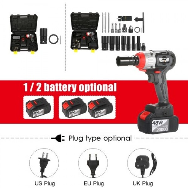 NANWEI Cordless Impact Wrench Kit Brushless Drill 1/2 &amp; 1/4 Inch Quick Chuck 380Nm Torque Fast Charger 4.0A Battery Variable