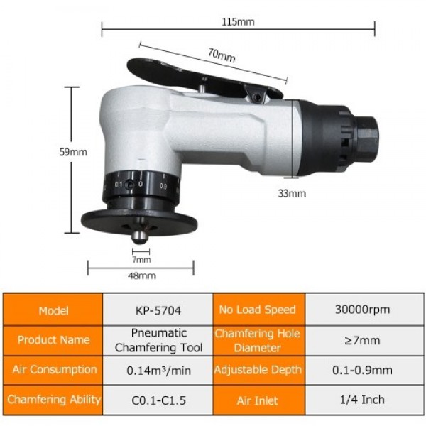 Mini Pneumatic Chamfering Machine 1/4 Inch Air Inlet Portable Hand Chamfering Tool with Adjustable Depth for Wood Metal Trimming