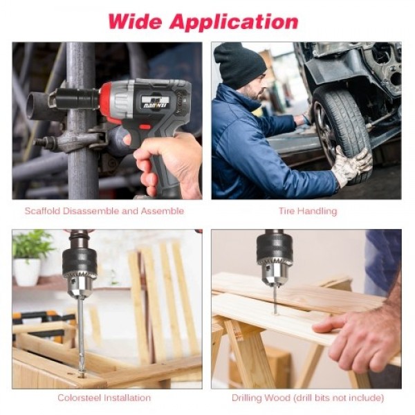NANWEI Cordless Impact Wrench Kit Brushless Drill 1/2 &amp; 1/4 Inch Quick Chuck 380Nm Torque Fast Charger 4.0A Battery Variable