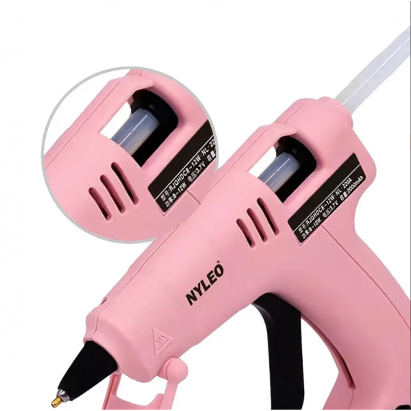 21pcs Hot Glue Gun, 5.5in X 5.3in Built-in Battery Hot Melt Glue Gun Kit With 20 Pcs Glue Sticks And USB-C Charging Port, Pink