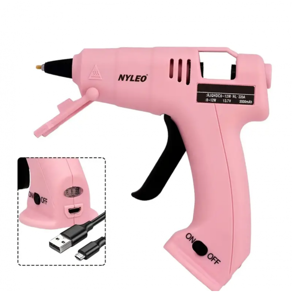 21pcs Hot Glue Gun, 5.5in X 5.3in Built-in Battery Hot Melt Glue Gun Kit With 20 Pcs Glue Sticks And USB-C Charging Port, Pink