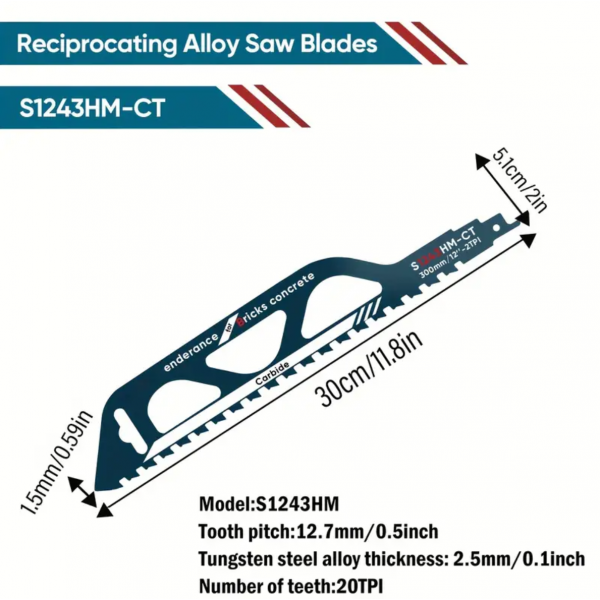 1pc Zoylofg 12 Inch 20TPI Reciprocating Saw Blade ...