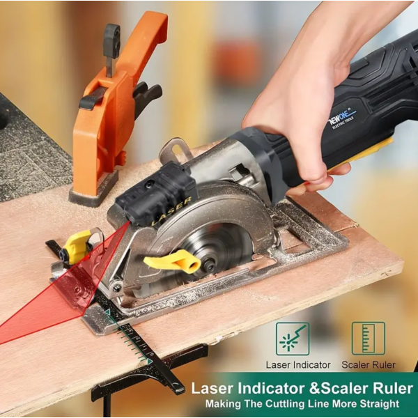 1 Set, Electric 600W Mini Circular Saw With Laser For Cutting Wood, PVC Tube, 1pc 115mm*10mm Disc, Multifunctional Corded Circular Saw, DIY Power Tool
