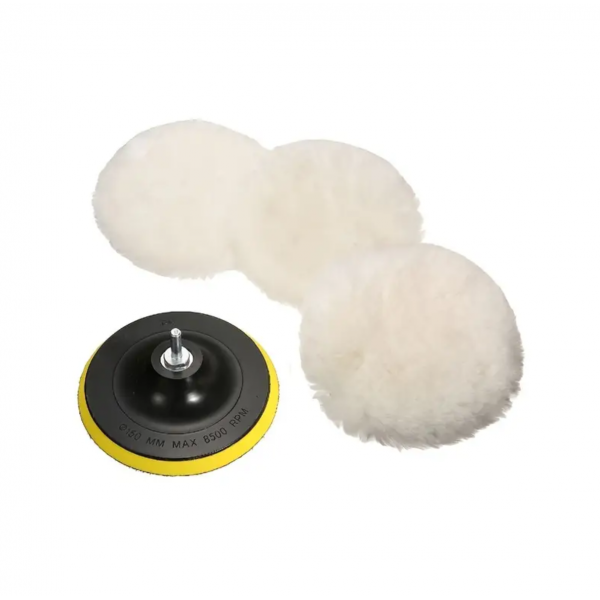 5pcs 6 Inch Wool Polishing Buffing Pad Polishing Buffing Wheel For Drill Buffer Attachment With Drill Adapter