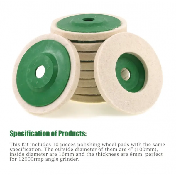 10pcs Mirror Buffing Wool Wheel Grinding Sheet Angled Wool Polishing Wheel High Density Fine White Wool Pad Industrial Wool Felt Wheel